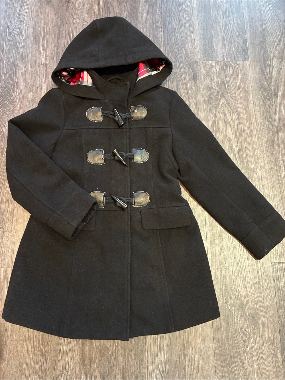 George Kids (6X) Black Hooded Dress Winter Toggle Coat with Satin Lining
